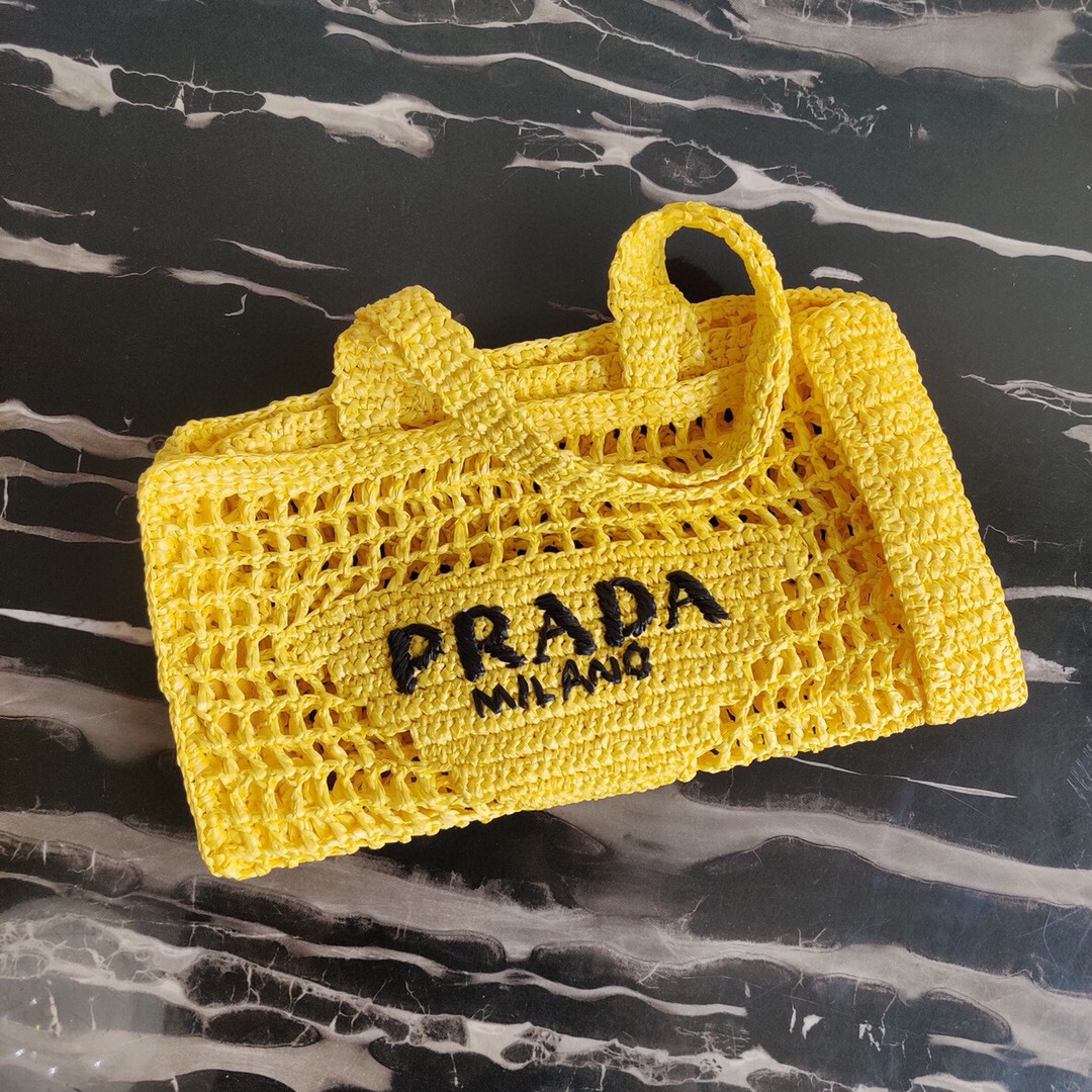 Prada Crochet Bag Tote Yellow 1BG393